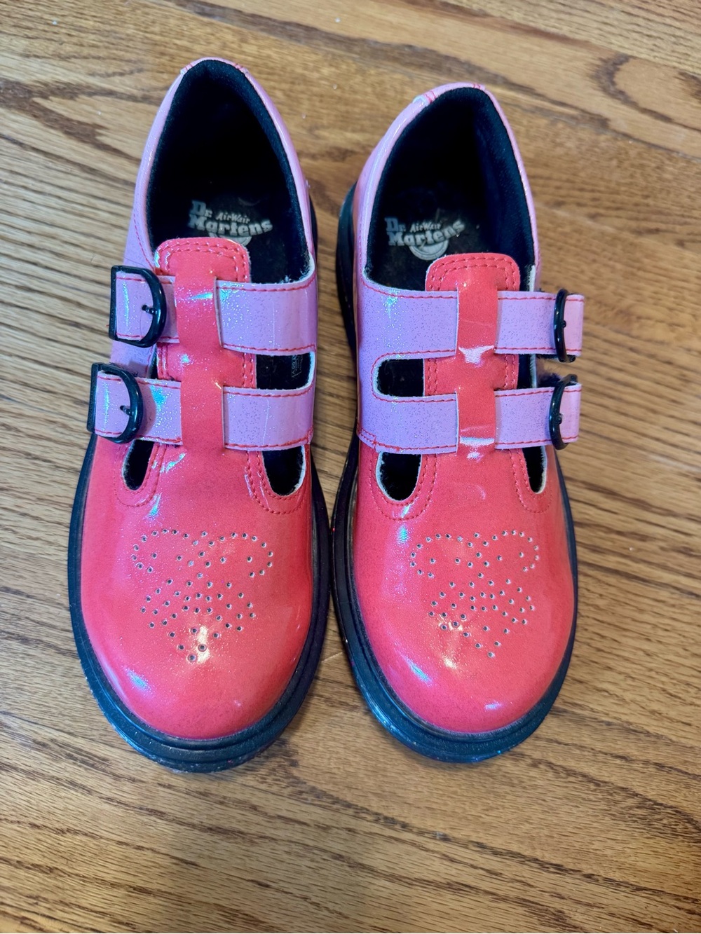 Kids Dr. Martens hot Pink ombré glitter Double-Strap Dress Shoes - Picture 2 of 4